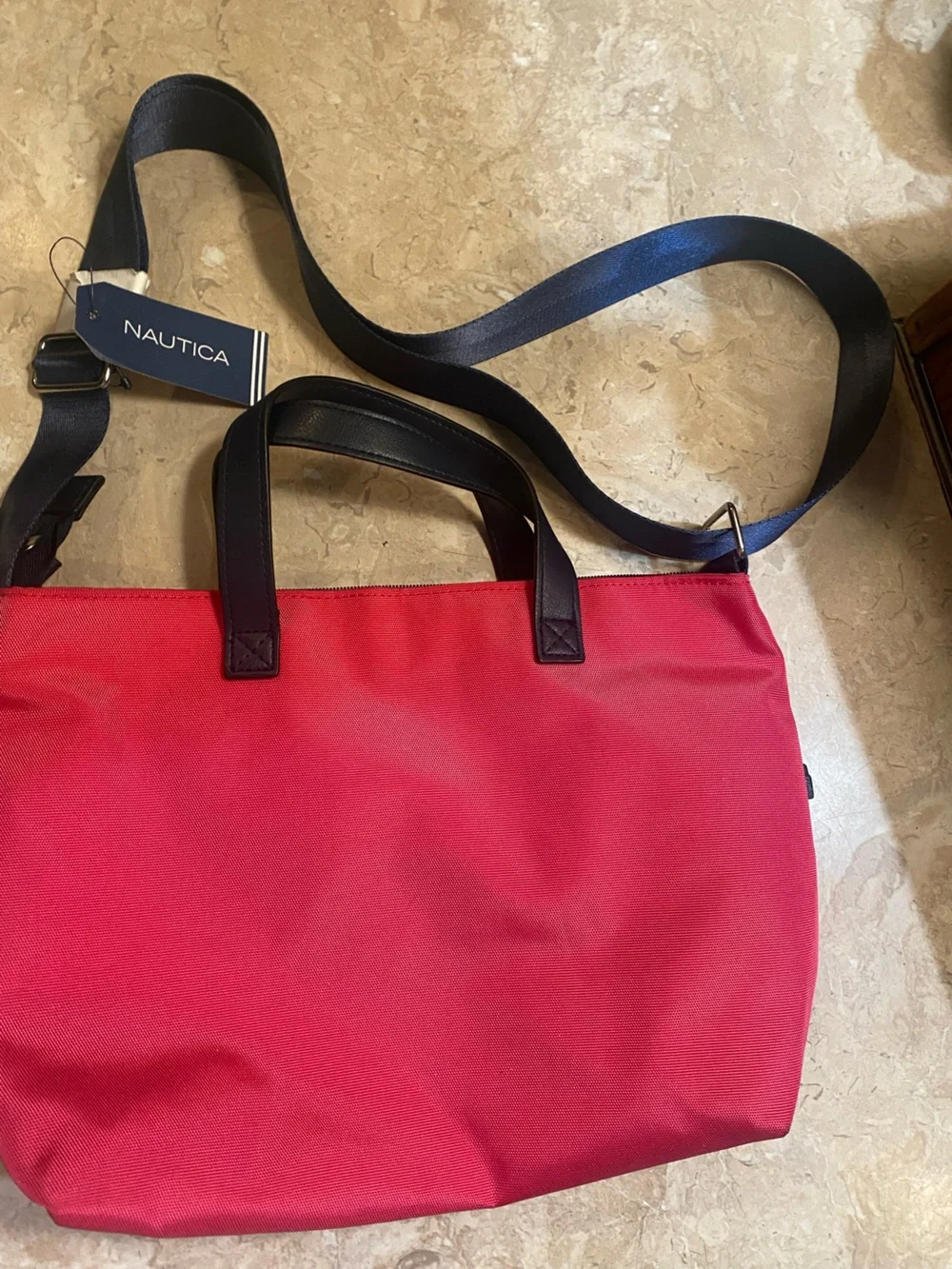 Nautica Red Duffel-Style Crossbody Bag with Black Trim